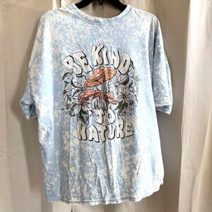 Arizona Womens Top Medium Blue‎ Mushroom Distressed Cotton Hippie Nature 18703